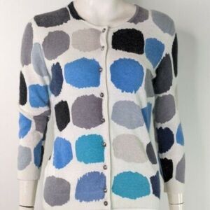 Ann Taylor Blue and Gray Cardigan Sweater with Artistic Pattern